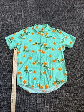 Dragon Ball Z Box Lunch Shirt Mens Mediu Teal All Over Print Short Sleeve Button